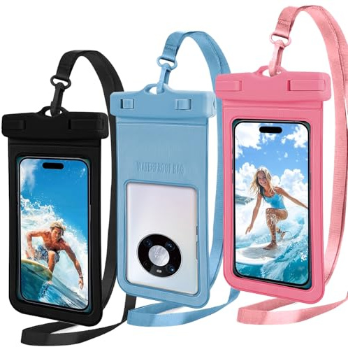 YSYONBOE Funda Impermeable Móvil [3 Pieza] IPX8 Impermeable Funda Acuatica Movil Agua Universal Bolsa Estanca para iPhone 16/15 Pro MAX/Xiaomi/Samsung Galaxy/Huawei