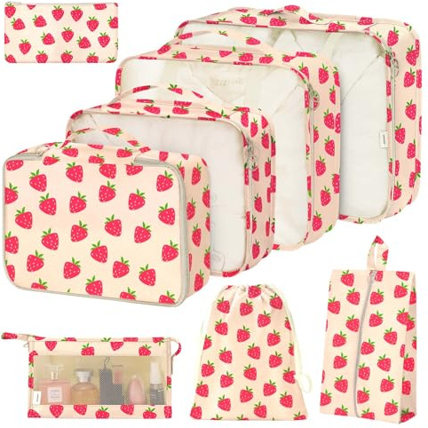 Set di 8 cubi da imballaggio per valigie, cubi da imballaggio con borsa per scarpe, borsa per cosmetici, borsa per abbigliamento, borse per accessori, cubi da imballaggio per bagagli da viaggio, per