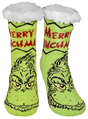 The Grinch Chaussettes de Chalet - Merry Grinchmas Chaussettes d'intérieur pour femmes Chaussettes douillettes Chaussettes d'hiver chaudes Vert, Adulte, Femme, Numérique (de/à), M, 35, 38