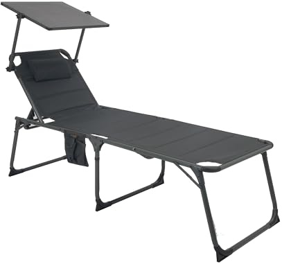 Technaxx TX-275, lettino da sole pieghevole con parasole solare da 20W - Schienale regolabile, portata di 120 kg, IP54, porte USB-A e USB-C - Lettino da campeggio e da giardino reclinabile per esterno