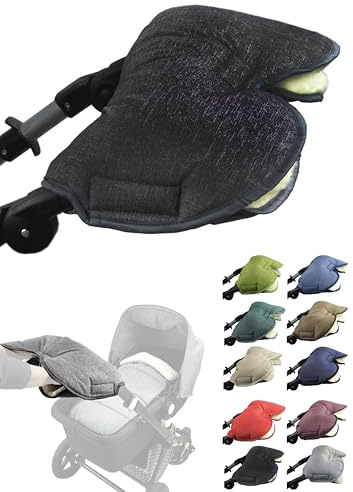 Muff - Guanti scaldamani per passeggino, con lana d'agnello, impermeabile, antivento, misura universale per passeggini, passeggini, rimorchi (nero mélange)