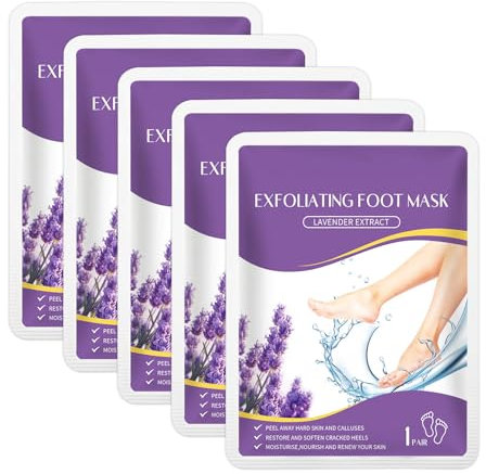 5 Paar Fußmaske,Hornhaut Socken,Fussmaske Socken,Fussmaske Hornhautentfernung Foot Peel Mask Entfernt Hornhaut und Abgestorbene Haut Männer und Frauen für Trockene und Rissige Füße (Lavendel)