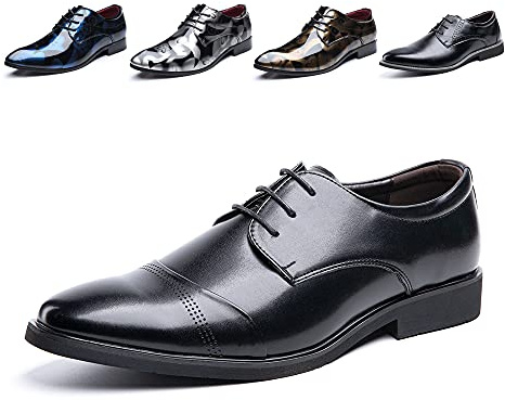 Hitmars Derby Shoes for Men Business Oxford Shoes Brogue Patent Leather Mens Dress Shoes Lace-Ups Formal Slip-On 2 Black UK 8.5