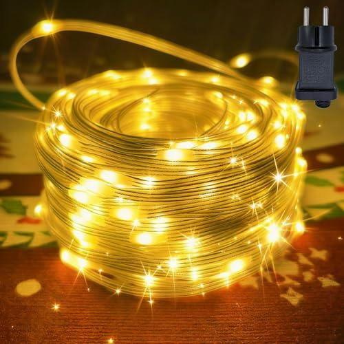 Hopelit Lichterkette Außen 10m 100LEDs Warmweiß, 8 Modi Lichterkette Innen mit Stecker Timer Speicherfunktion, IP67 Wasserdicht LED Lichtschlauch Outdoor für Garten Balkon Weihnachtsbaum