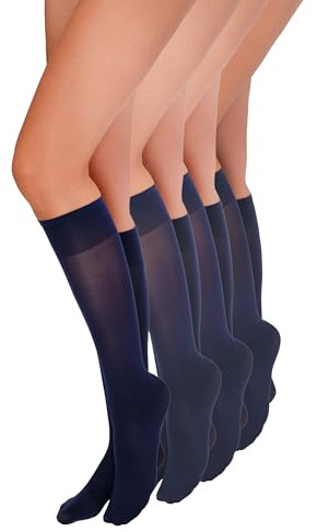 Annes styling Confezione da 4 Calzini Alti Fino Al Ginocchio Da Donna - Elastici Resistenti E Comodi - Calzini Morbidi Versatili Aderenti Resistenti Eleganti - Made In Italy - Blu Taglia unica
