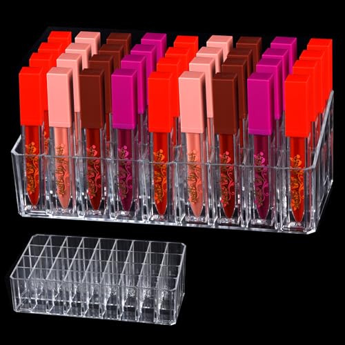 Acrylic Lip Gloss Holder & Rollerball Perfume Organizer for Compact Essential Oil Rollerball Perfume Holder, lipstick organizer Makeup Brush, Lip Balm Display 36 Slots Tubular Storage Display Cabinet