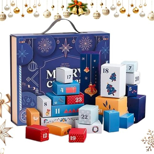 Eventerde Scatola Conto Alla Rovescia Di Natale,Calendario 'Avvento di Natale 24 giorni in scatola, contenitore decorativo stagionale per piccoli giocattoli, gioielli, caramelle e cioccolato