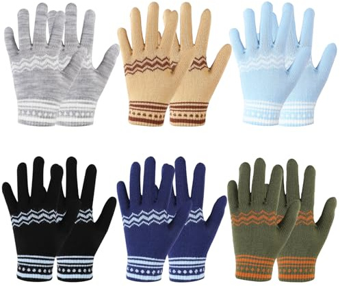 Meng Jiaran 6 Pairs Kids Knit Gloves,Colorful Winter Warm Gloves for Boys Girls Children Outdoor School Daily Wearing