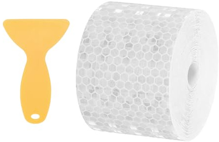PATIKIL Cinta Reflectante De 2 Pulgadas X 33 Pies, 1 Rollo Cinta De Seguridad Adhesiva Impermeable De Alta Visibilidad Reflectante Con Raspador Para Camiones Remolques Automóviles, Blanco