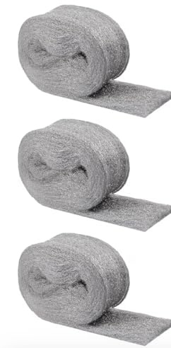 Steel Wool wire Cleaning Pads, Extra Fine Grade, mice rodent Pack of 3 Rolls 9m, 3 x 3m rolls