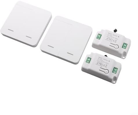 Durashmall Kit de interruptor de luz inalámbrico RF de 2 bandas con 2 receptores, no necesita cableado, señal de largo alcance de 433 MHz para iluminación interior y exterior