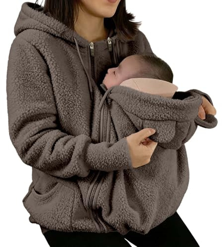 Generico Giacca babywearing donna Felpa con Cappuccio 3 in 1 per Marsupio Porta Bebè da Donna con Cerniera Cappotto A Canguro Top per Gravidanza Porta Bebè Felpa con Cappuccio in Pile