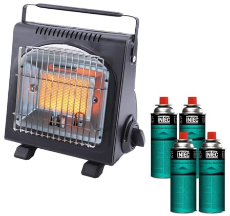 INTEC - Riscaldatore a gas portatile 1700 W in ceramica + 4 cartucce di gas termocoppia ODS Camping Pesca