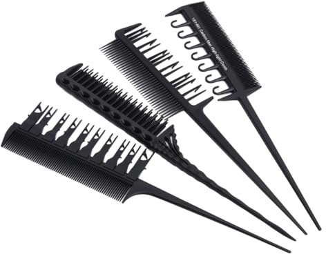 Hemobllo Set in Materiale di Carbonio per Tintura Chioma Pettini Professionali 4 Pezzi Neri, Proteggono la Cuticola, per Evidenziare e Colorare Chioma a Casa o Salone