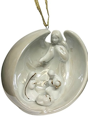 Appletree Design Angel with Holy Family Ornament, 3-Inch Tall, Christmas Tree Light Snugly Fits Into Ornament