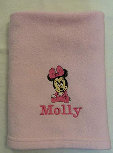 Giftsabc Personalised pink fleece blanket with Minnie Mouse and name baby gift