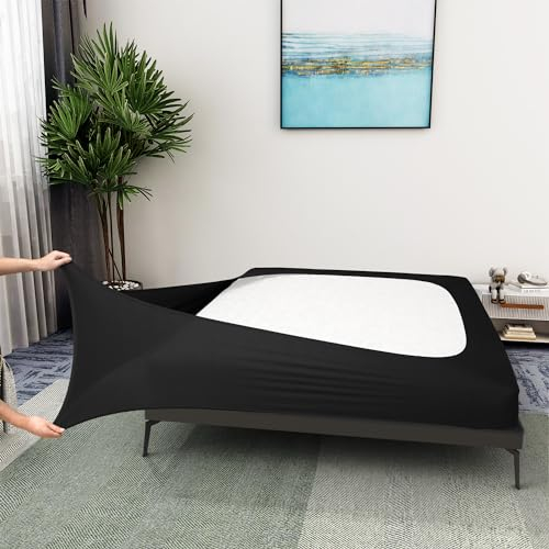 Housse pour sommier tapissier – Cache-sommier en Jersey et Extensible sur Les 4 côtés pour hôtel et Maison – Très Grand lit/très Grand lit californien/Reine Olympique, Noir