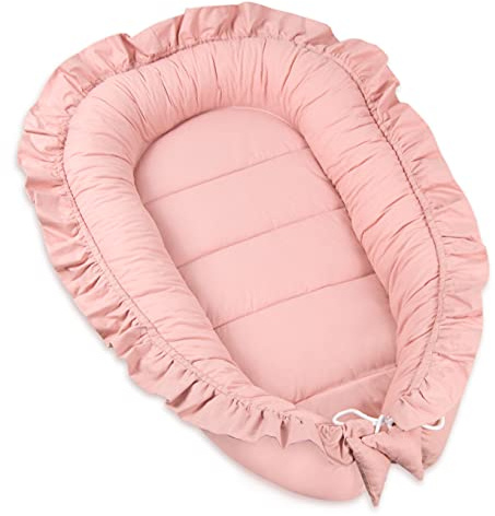 PIMKO Nido de bebé con Volantes Recién Cunas Nido para bebés Reductor de Cuna 100% Algodón babynest (Rosa con Volante)