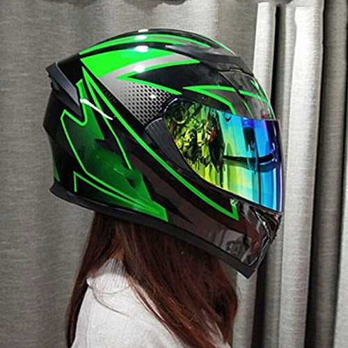 Casque Intégral Moto Scooter Homme Femme Adulte - Certification DOT/ECE - Safty Helmets, Vert, XL