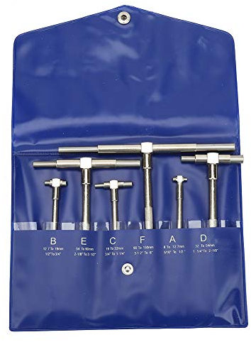 6Pcs Telescoping Gage Set, 8-150mm Adjustable Inner Diameter T-Bore Hole Gauge Micrometer Measuring Tools, Precision Square Head Telescopic Gauge with Pouch for Inner Diameter Detection