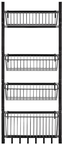 Navaris Over the Door Pantry Organiser - Hanging Spice Rack for Pantry Door - 4 Basket Shelves and Hooks - Wire Metal Kitchen Storage Organisation