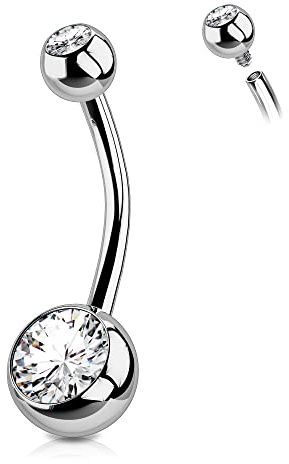 OUFER 14G Piercing Nombril Titane Nombril Billes Court Long Barres Internally Threaded Double Gemme Bijoux Femme Homme 12 mm