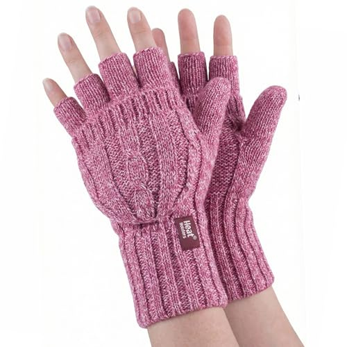 Heat Holders - Femme Convertisseur thermique Doigts Gants/Mitaines Câble Tricoter 2,3 tog - Taille (Rose)