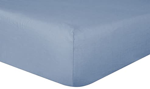 Sleepdown 100% Pure Cotton Deep Fitted Sheet Warm Cosy Breathable Super Soft Bedsheet Bed Linen 32cm Extra Deep Pockets - Denim Blue - Double,5056557500932