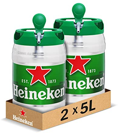 Heineken - Pack de 2 Fûts 5L - Bière Blonde 5° - Compatible Tireuse BeerTender, Utilisable sans Machine à Bière - Coffret Bières Pression à Domicile