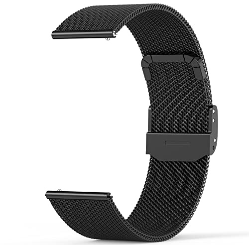 Nemheng Correa de Reloj de Malla Acero Inoxidable Reemplazo Liberación Rápida Correa Reloj 20mm para Hombres y Mujeres Negro