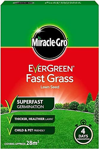 Miracle GRO Evergreen Fast Grass Lawn Seed 840g with a Thank You Sticker - Superfast Germination - Child and Pet Friendly