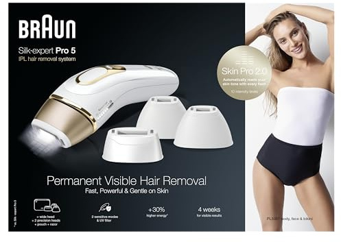 Braun IPL Silk Expert Pro 5 At Home Hair Removal, White/Gold