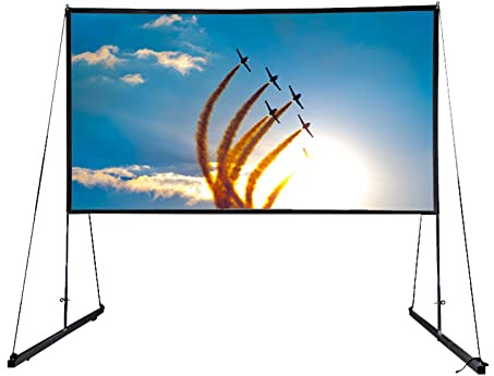 Tela Proiettore con Treppiede 150 Pollici - Schermo Proiettore per Interno ed Esterno per Film e Presentazioni Ufficio - 16:9 HD Premium Canvas Stand con Borsa per il trasporto e cinghia fissa