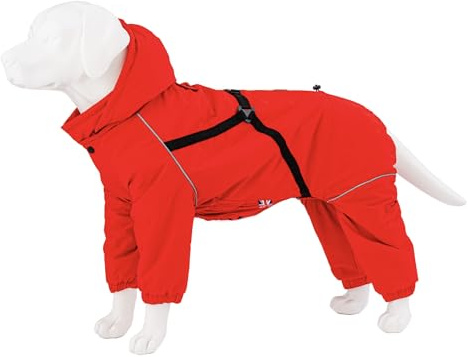 HUGO & HUDSON Outdoor Winter Dog Snowsuit Jacket Windproof Hooded Coat Buckles Harness, Red M45