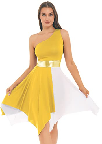 Mufeng Modern dansklänning dam latin salsa dansklänning rumba samba ballettklänning gym tango klänning prestanda danskläder, Gult, L