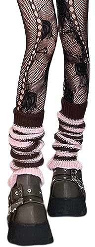 Nanxson Damen Kniestrümpfe Legwarmers Mädchen Strick Beinwärmer Gothic Lange Socken Leggings Beinstulpen Frauen Winter Crochet Stricken Stulpen (Kaffee Rosa)