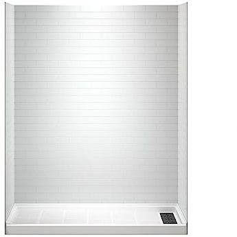 WOODBRIDGE 60 in. L x 36 in. W x 75 in. H Alcove Solid Surface Shower Combo Kits with Glue Up Shower Walls in Glossy White and Single Threshold Shower Base in White with Right Drain and Black Cover