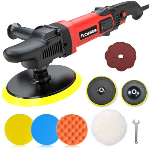 AOBEN Polisseuse à tampon rotative de 6/7 pouces, kit de cire de polissage de voiture 1200 W avec 6 vitesses variables de 1000 à 3500 tr/min et 4 coussinets d'oreille de polissage, poignée amovible