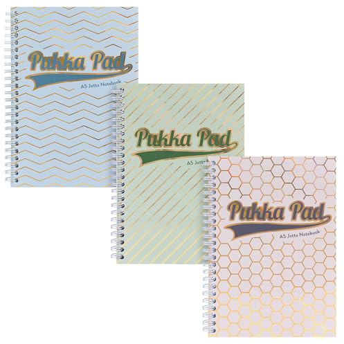 Pukka Pad Haze A5 Jotta Notebook – Pack of 3 Card Cover Wire-Bound Notepads with 200 Pages, 100 Sheets of 80GSM 8mm Feint Ruled Paper – 4-Hole Punched for School Notes, Office Projects, and Home Memos