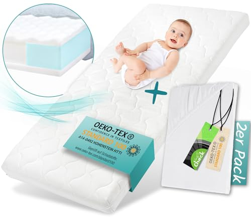 Sun Garden Matratze für Kinderbett, Oeko Tex 100 Zertifiziert, Kinderbettmatratze, Bezug waschbar, Kindermatratze BZW. Babymatratze für Babybett, 70x140 x11 cm, inkl. Bettlaken