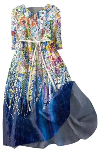 ORANDESIGNE Vestito Donna Estivo Elegante Floreale Abito Camicia Ampio Cerimonia Curvy Colorato Abiti Maniche Corte Scollo A V Vestiti Svasati Midi Cocktail Banchetto Sera a 01 3XL