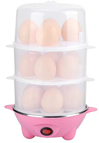 Cuociuova Elettrico Vaporiera Efficiente in Acciaio Inossidabile per Accessorio da Familiare Spina Europea 220V Rosa (3 livelli)