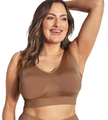 Conturve Seamless Sports Bra Wirefree Daily Comfort Throw-On Wirefree Bra (AA-J Cup) Brown