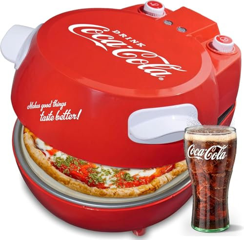 Salco Coca-Cola Pizzamaker – Perfekte Pizza in 3-5 Minuten | 30 cm Cordierit-Pizzaplatte | 400°C variable Temperatur | 15-Min-Timer mit Signal | Cool-Touch-Gehäuse | Ideal für TK & frische Pizza