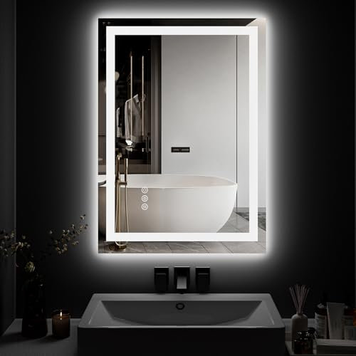 ChillCruiser 450x600mm LED Miroir de Salle de Bain, Smart Control Miroir de Toilette avec éclairage Avant et arrière, 3 Couleurs, dimmable, Anti - buée, Montage Horizontal/Vertical
