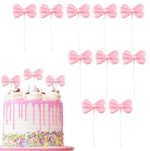 Calkkrer 10 unidades de lazo rosa para cupcakes, decoración de cupcakes, decoración de magdalenas, decoración de tartas, arco iris, decoración para tartas, decoración de arco iris, decoración para