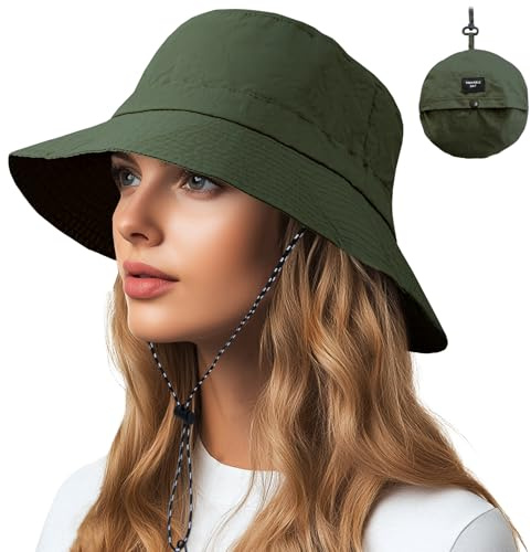 NPQQUAN Sombreros impermeables para mujer y hombre, plegable, para lluvia, sol, ligero, para senderismo, Verde, talla única