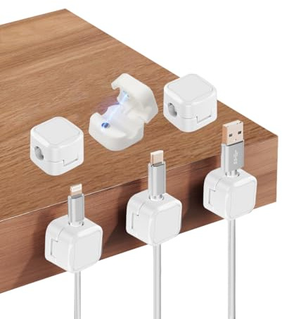 Garegce Pack of 6 Cable Holder Clips, Cable Holder Management Clips Adjustable Cable Organiser, Magnetic Cable Management, Self-Adhesive Cable Holder for Desk, Bedside, USB -White