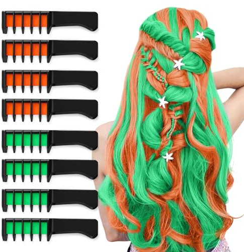 Qivange Hair Chalk Comb,8Pcs Temporary Non-Toxic Hair Coloring for Kids, Ideal Cosplay, Halloween, Carnival, Birthday Party Gifts for Girls Boys