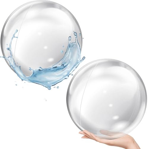 Strandball Aufblasbar Groß, 2 Stück PVC Pool Water Ball 16 Zoll Wasserspielzeug Ball Schwimmbad Spielzeug Wasserball Transparenter Große Strandbälle für Swimmingpool, Party, Beach